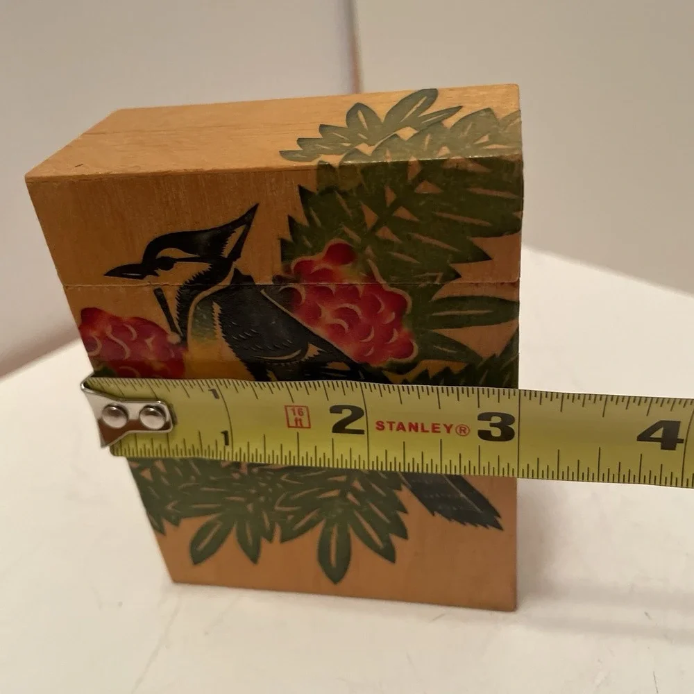 Vintage Chinese Wooden Nesting Boxes Set Of 3 Artist Sealed Bird & Floral Motif